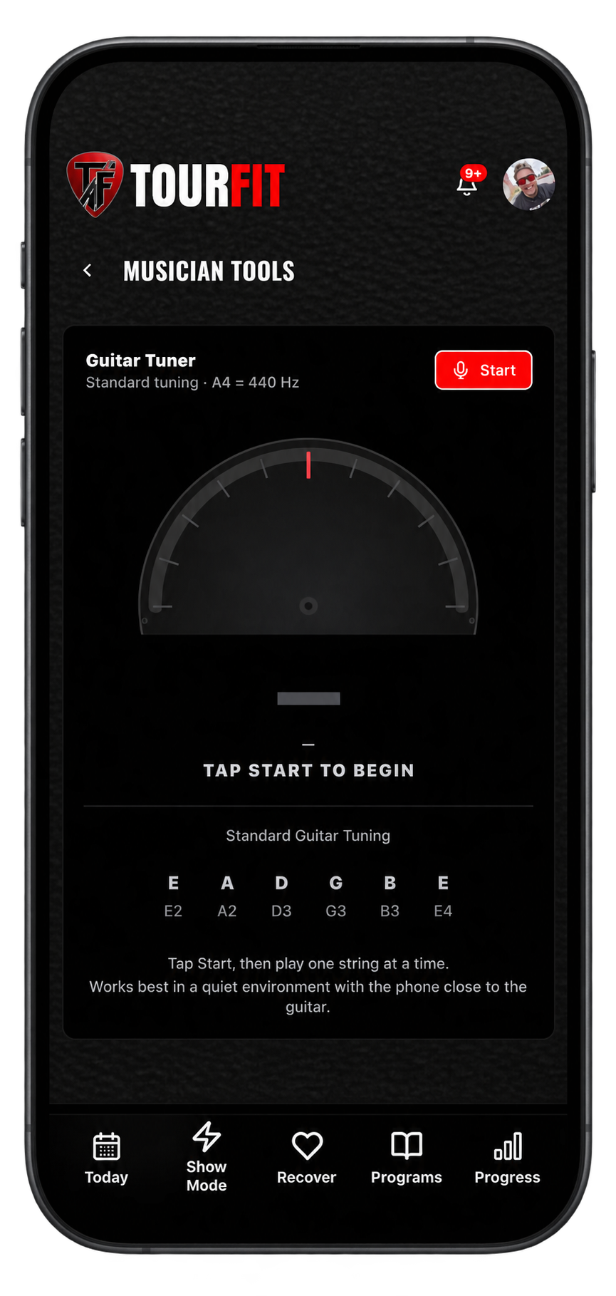 TourFit musician tuner app screen