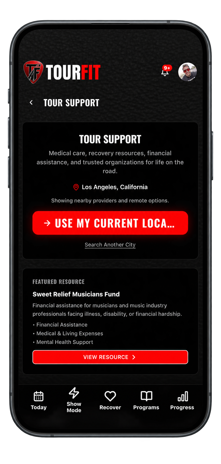 TourFit Tour Support app screen